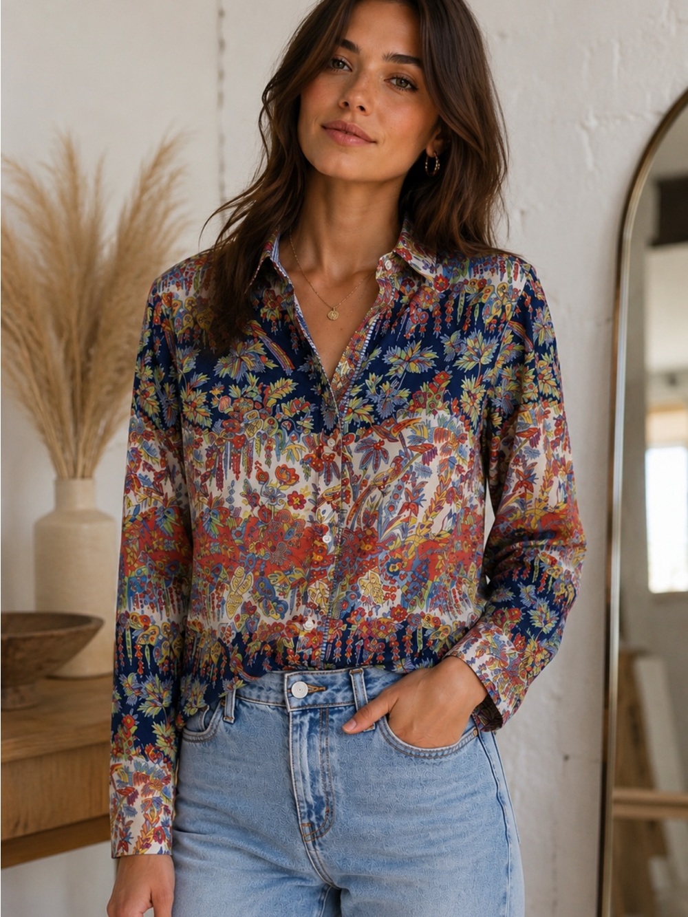 J. McLaughlin Button down wallflower stripe blouse size Medium